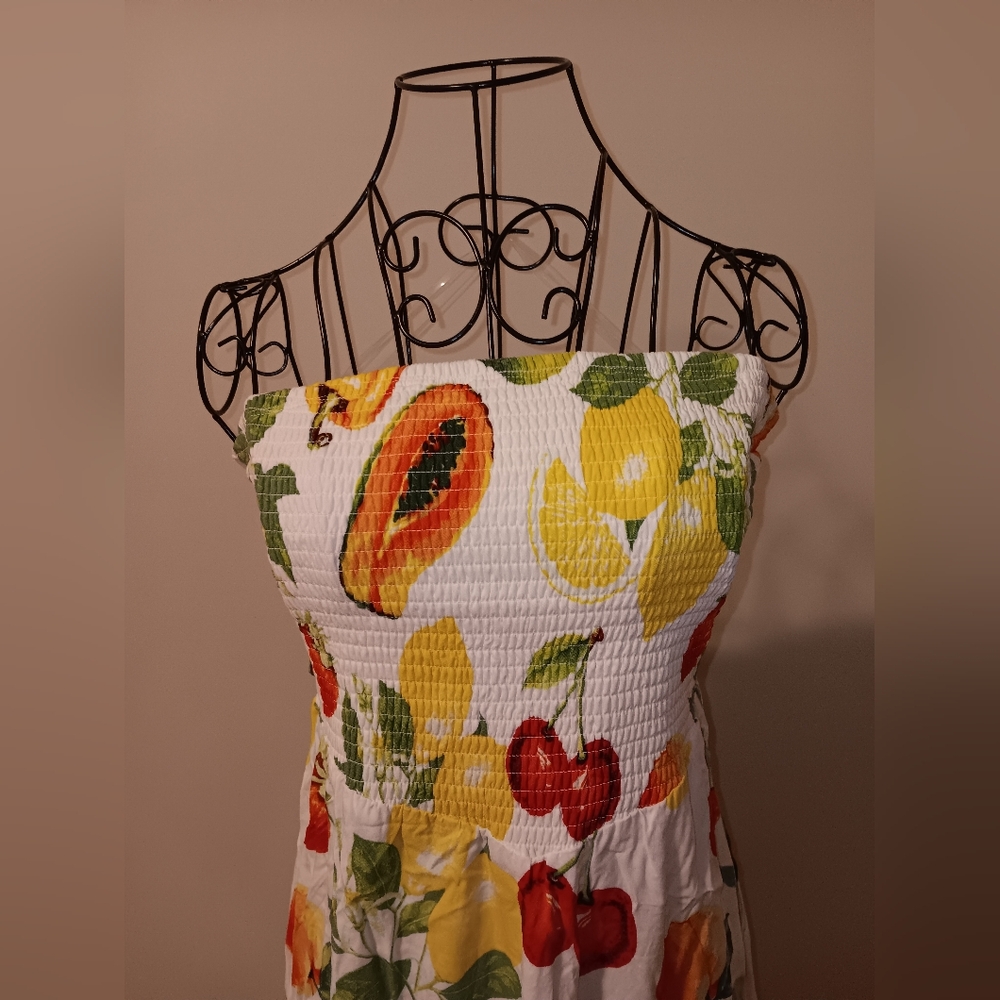 NWOTS Summer Fruitcocktail Cutout Dress & Avocado Acrylic Earrings - Picture 4 of 5